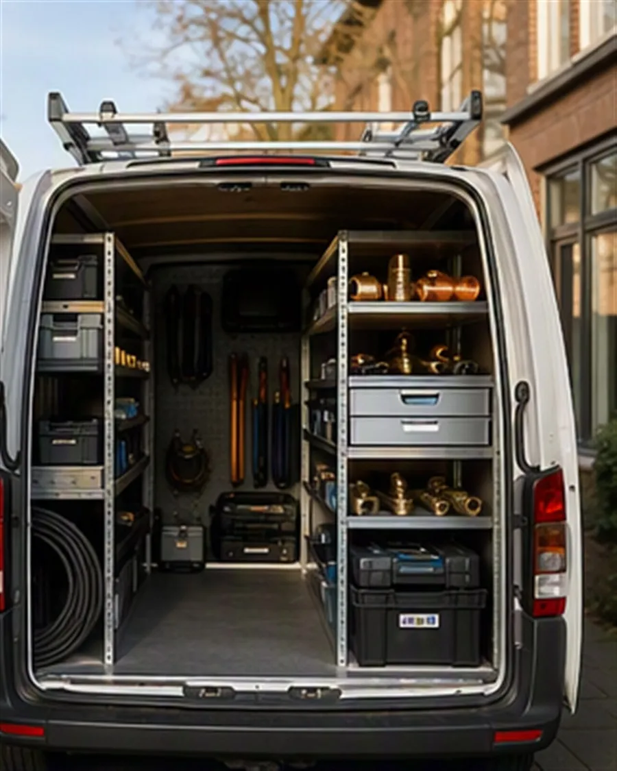 Servicebus van Boersma & De Wilde met overzichtelijk opgeborgen gereedschap en materialen